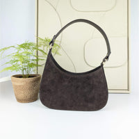 Amvea Suede and leather half-moon bag chocolate