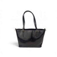 Black leather handbag, back view, House of Enira Isual
