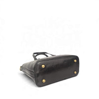 Black leather handbag, bottom view, House of Enira Isual
