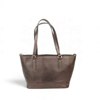 Handtasche aus schokobraunem Leder, Rückansicht, House of Enira Isual