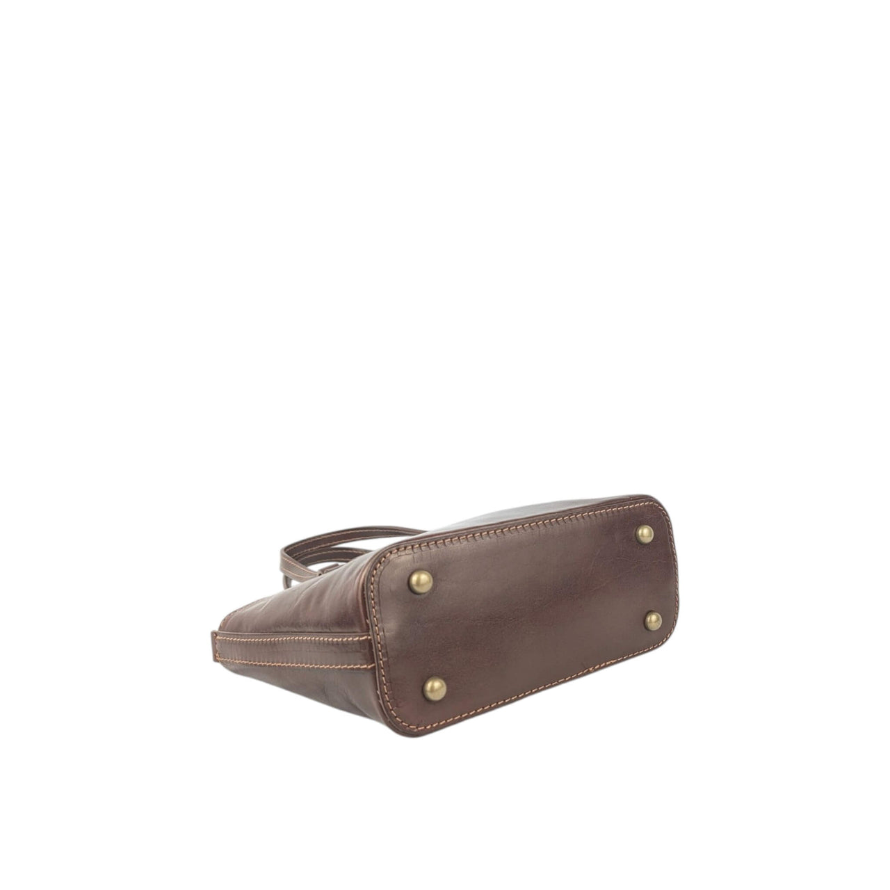 Handtasche aus dunkelbraunem Leder, Ansicht von unten, House of Enira Isual