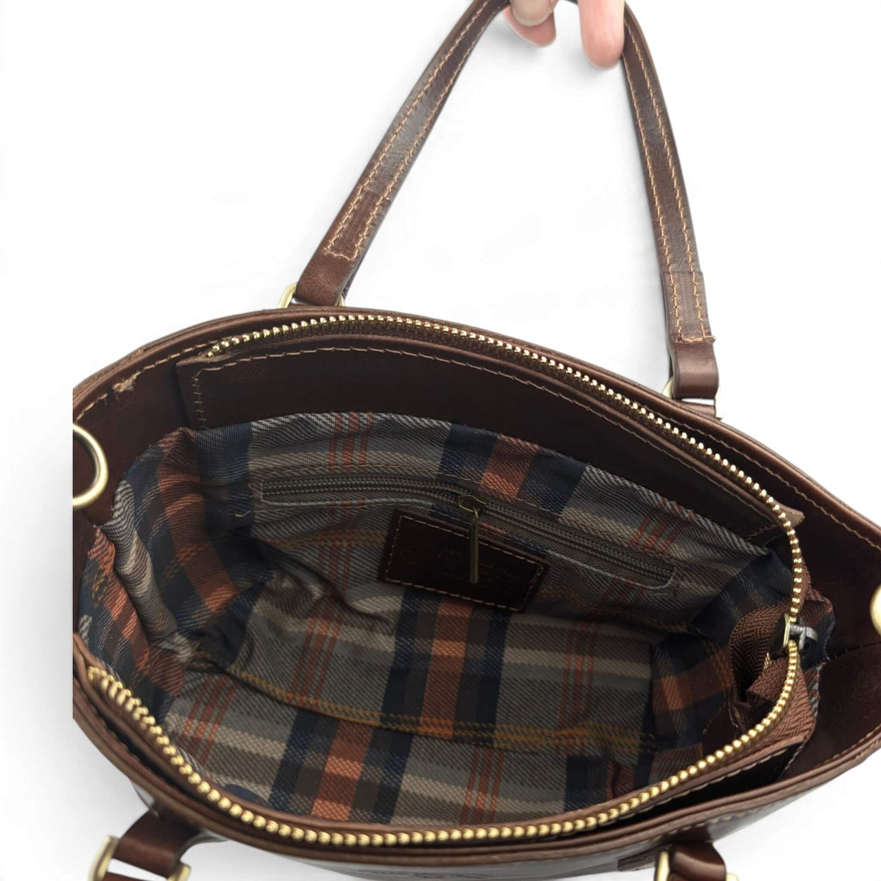 Handtasche aus dunkelbraunem Leder, Innenfutter, House of Enira Isual