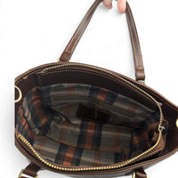 Handtasche aus dunkelbraunem Leder, Innenfutter, House of Enira Isual