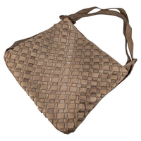 Dark taupe woven leather shoulder bag, flat lay, House of Enira Licea