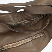 Dark taupe woven leather shoulder bag, outer zipped pocket, House of Enira Licea