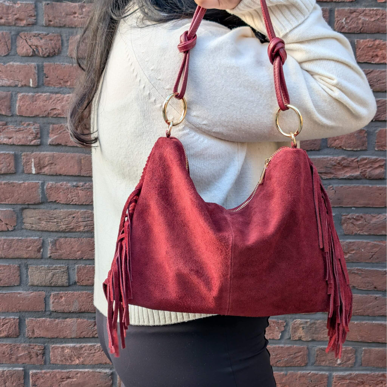 Milea L suede shoulder bag burgundy