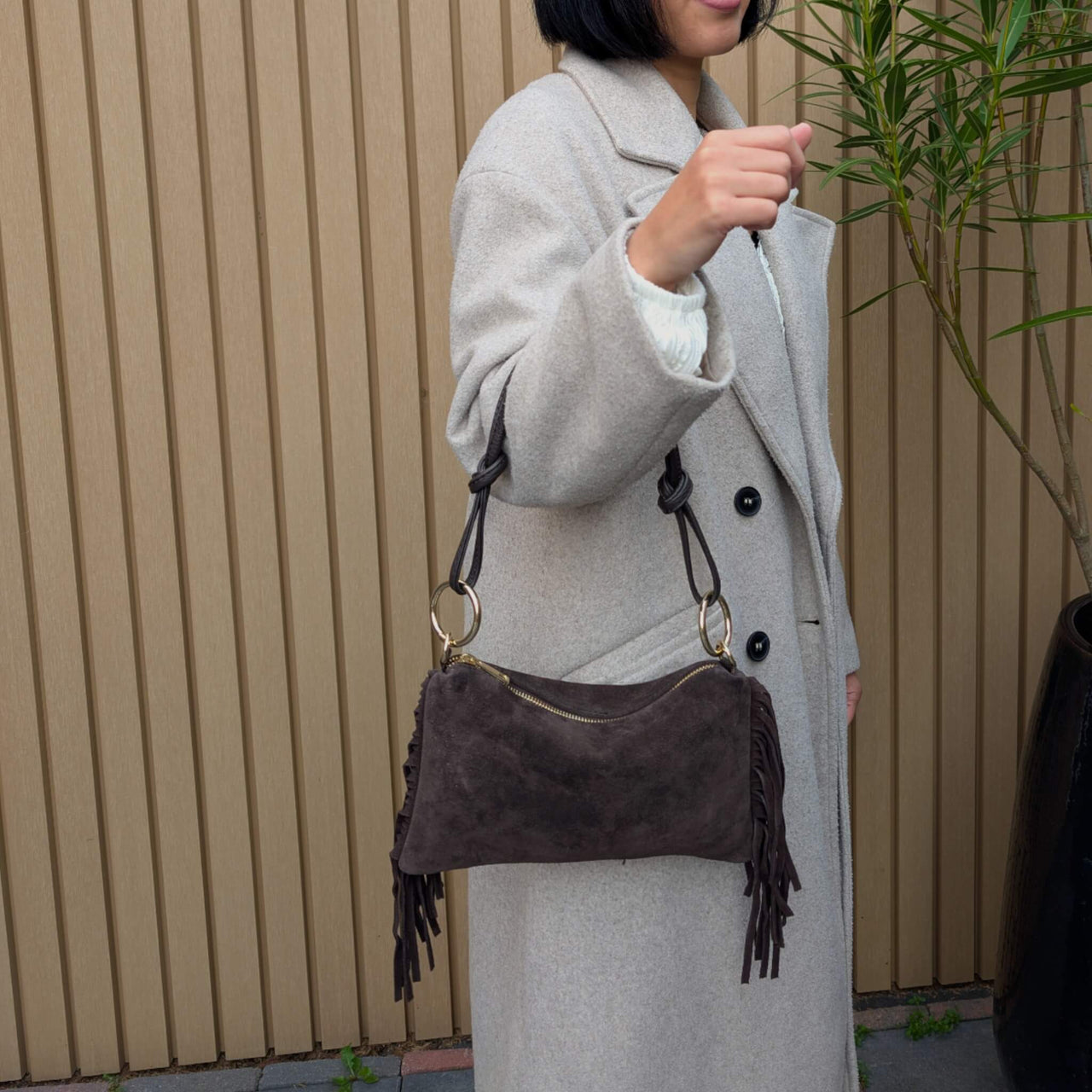 Milea suede shoulder bag S chocolate