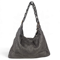 Black woven napa leather hobo bag, back view, House of Enira Talisca
