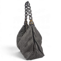 Black woven napa leather hobo bag, side view, House of Enira Talisca