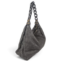 Black woven napa leather hobo bag, side view from the left, House of Enira Talisca