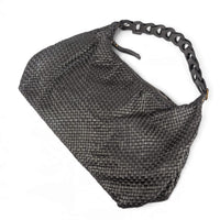 Black woven napa leather hobo bag, flat lay front view, House of Enira Talisca